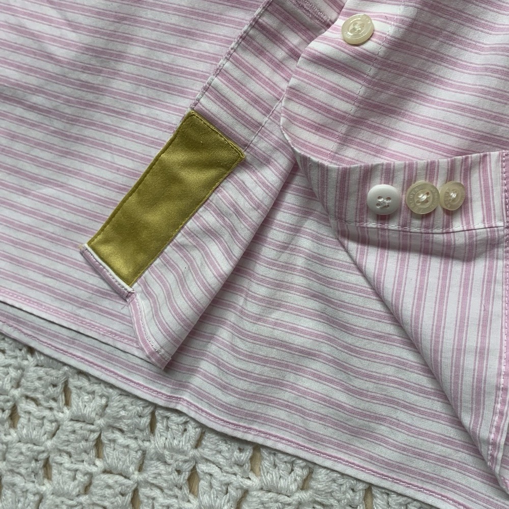 Duluth Trading Wrinklefighter Tunic Top‎ Blouse  M Pink White Striped 2-Pocket - Picture 6 of 10